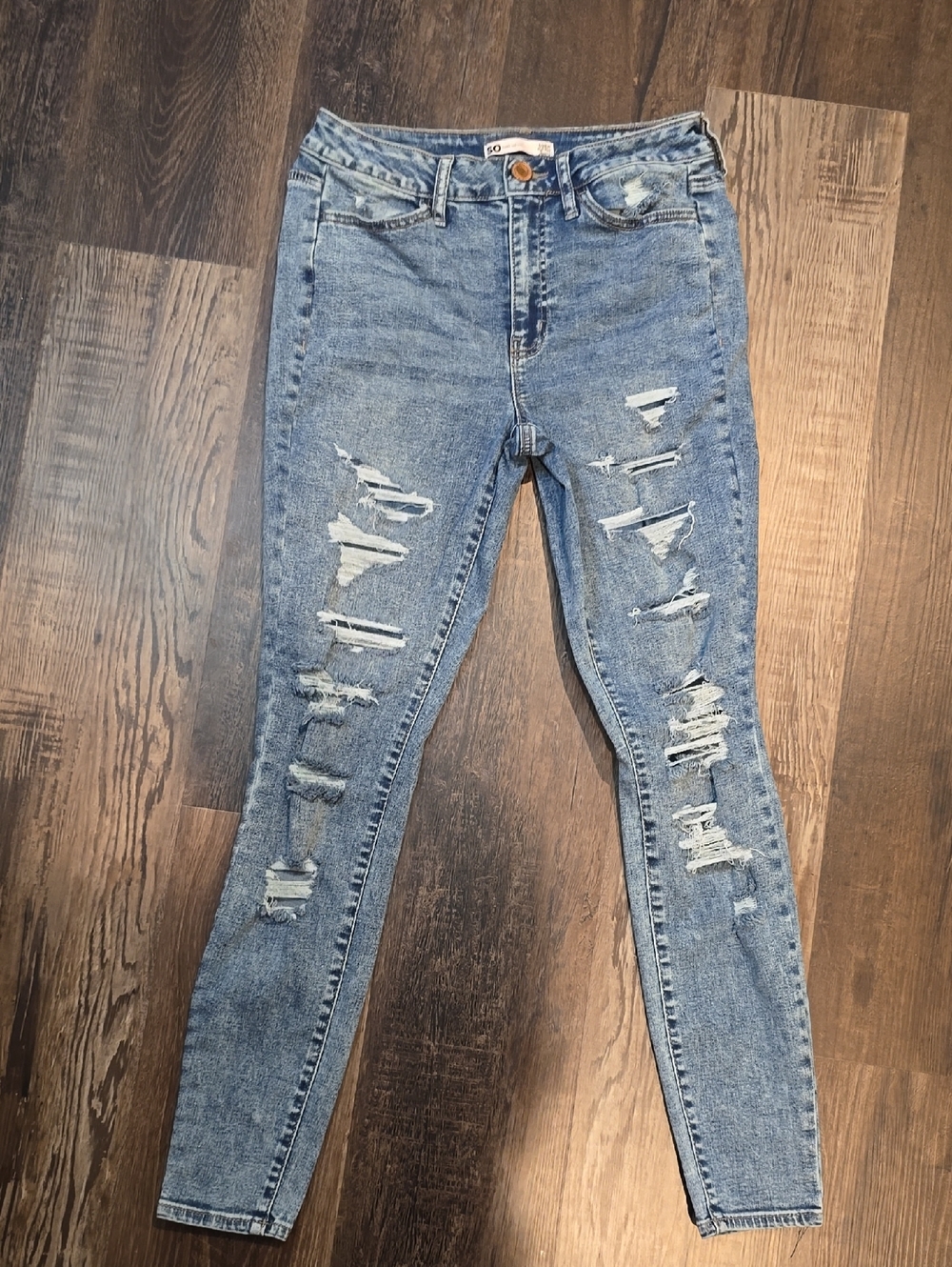 Distressed Blue Denim Women's Skinny Jeans by SO, sz 7/28